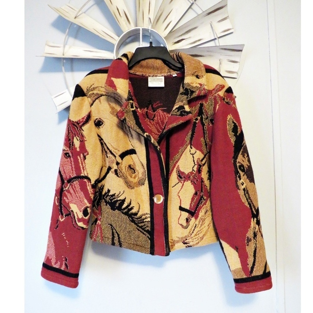 Heirlooms Laguna Beach Horse Tapestry Jacket S Western Woven Button Front Small - Picture 2 of 13